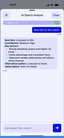 DreamScore AI Sports Analyst screen