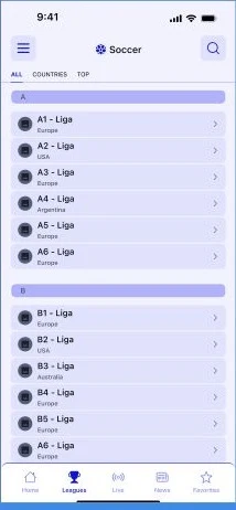 DreamScore leagues screen