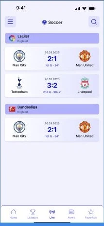 DreamScore live scores screen