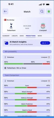DreamScore AI predictions screen
